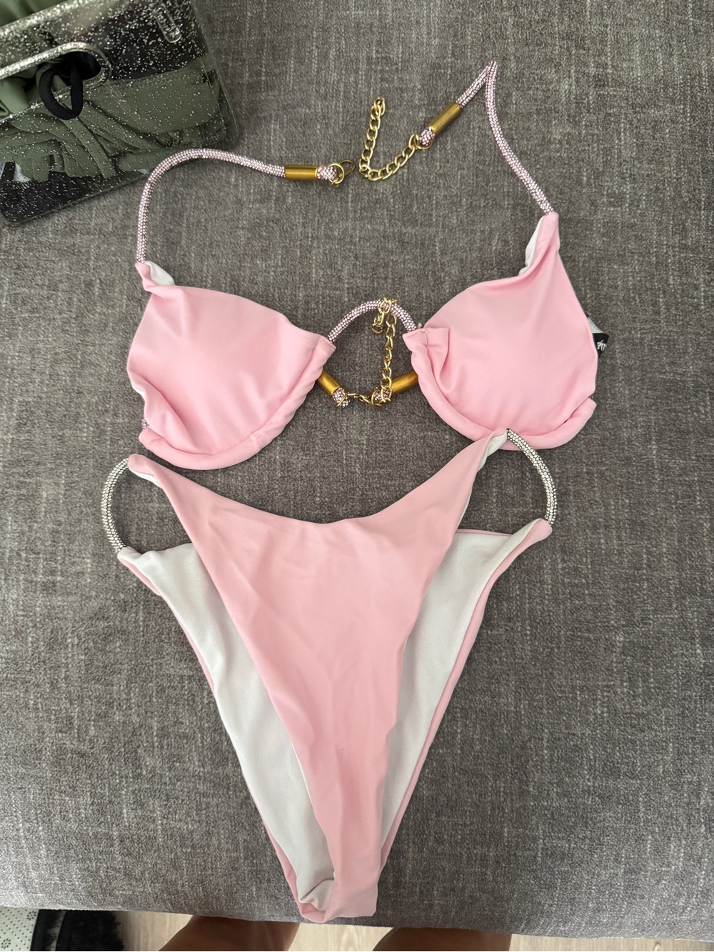 Pink Rhinestone Strap Bikini Set - Picture 1 of 1